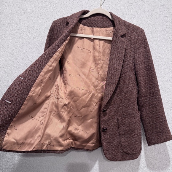 VTG Oscar de la Renta Wool Blend Tweed Blazer Jacket Preppy Academia Brown 10 *M - Picture 14 of 16